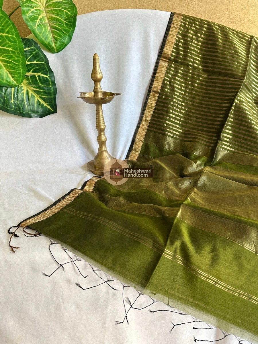 Maheshwari Mehndi Green Tissue Silk Saree 07
