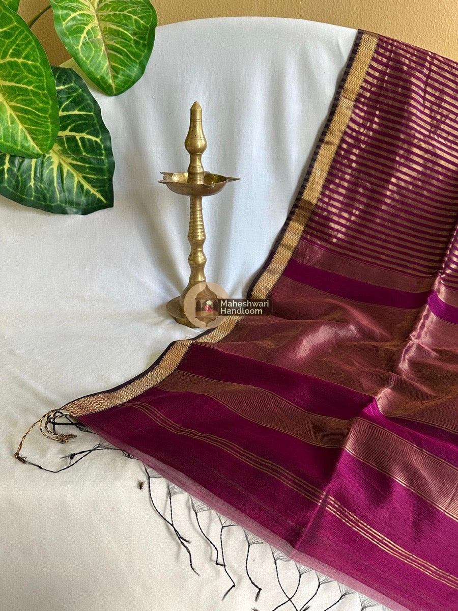 Maheshwari Magenta Tissue Silk Saree 010