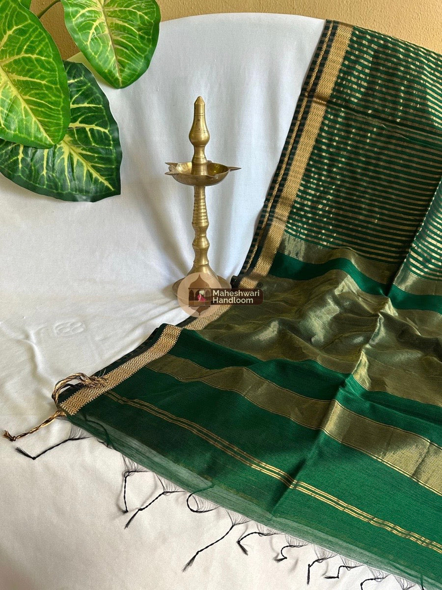 Maheshwari Green Tissue Silk Saree 013