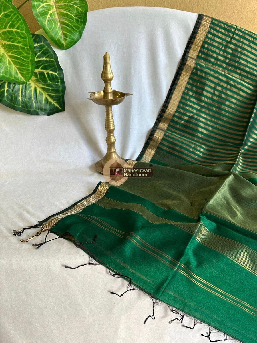 Maheshwari Green Tissue Silk Saree 02