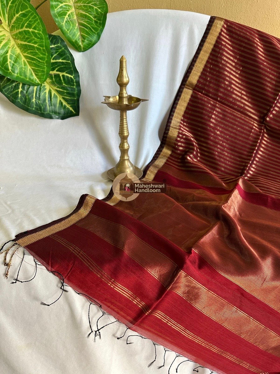 Maheshwari Maroon Tissue Silk Saree 03