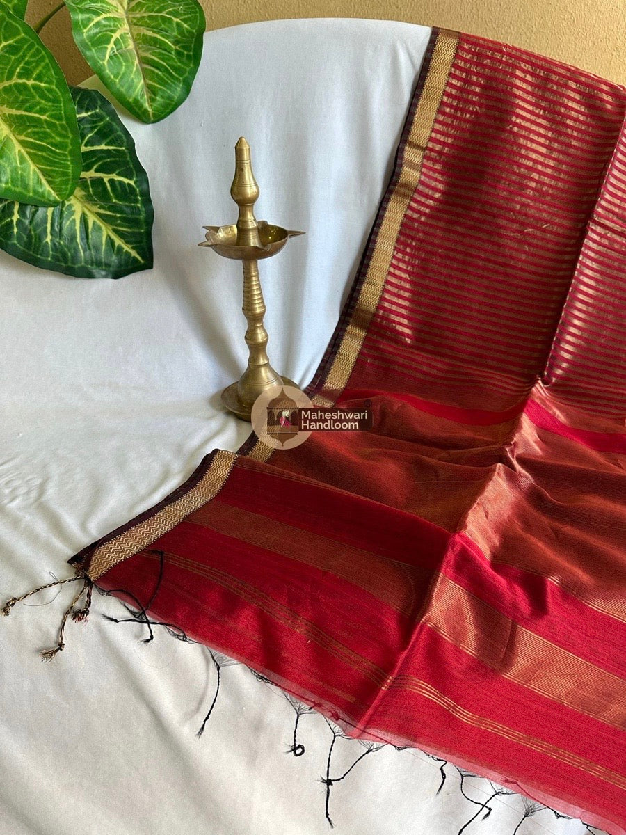 Maheshwari Red Tissue Silk Saree 012
