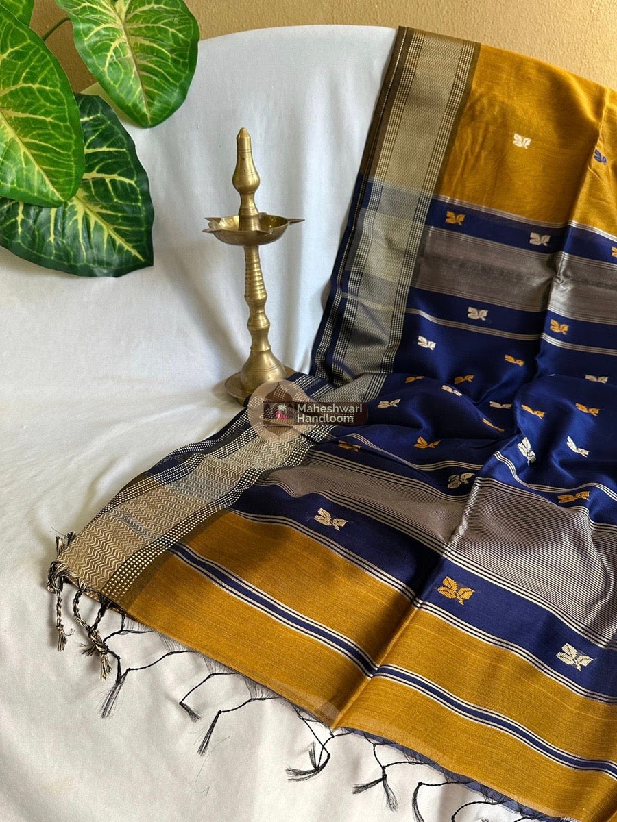 Maheshwari Mustard Yellow Resham Thread Butti Saree 023