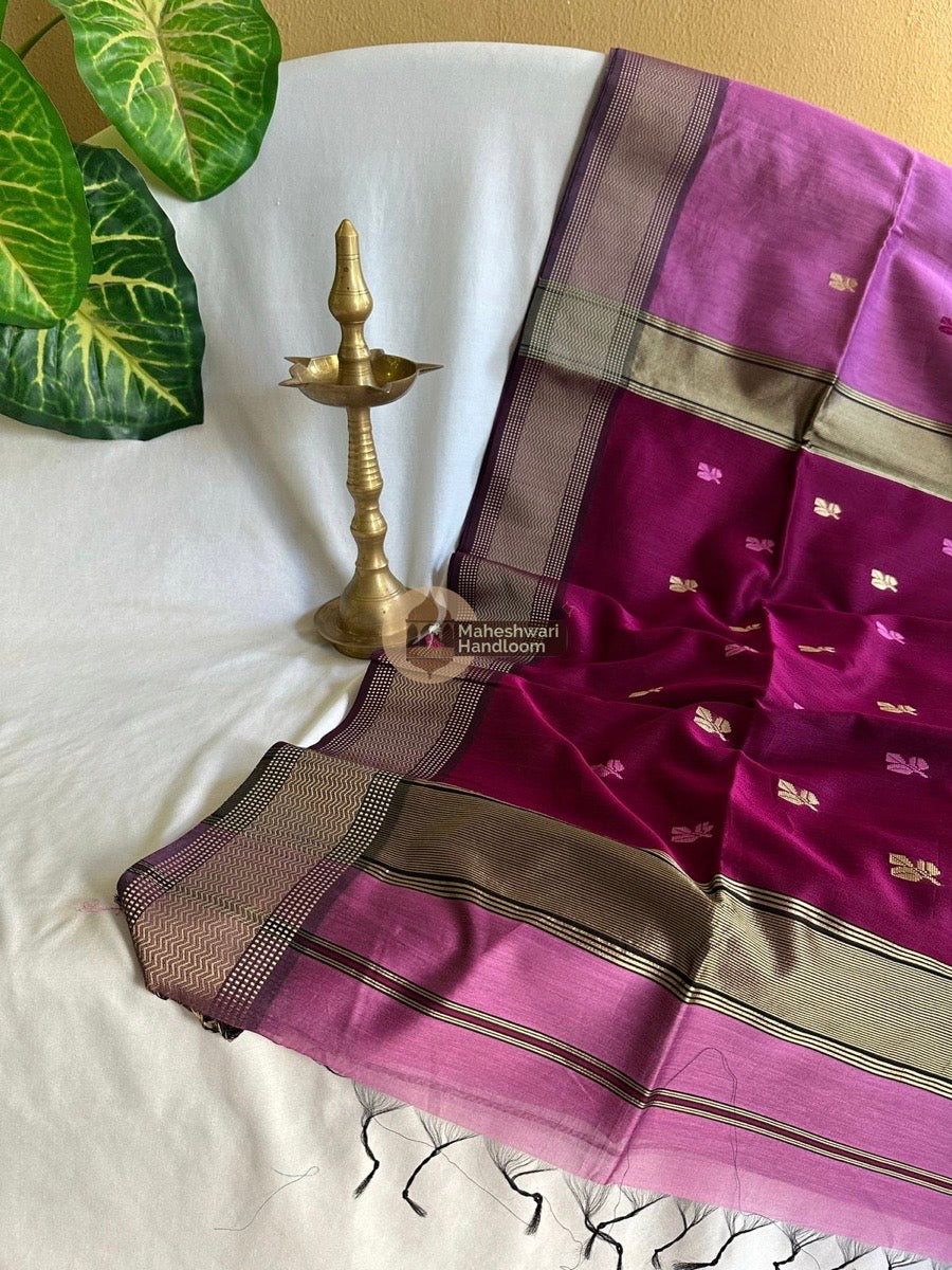 Maheshwari Light Lavender Resham Thread Butti Saree 04