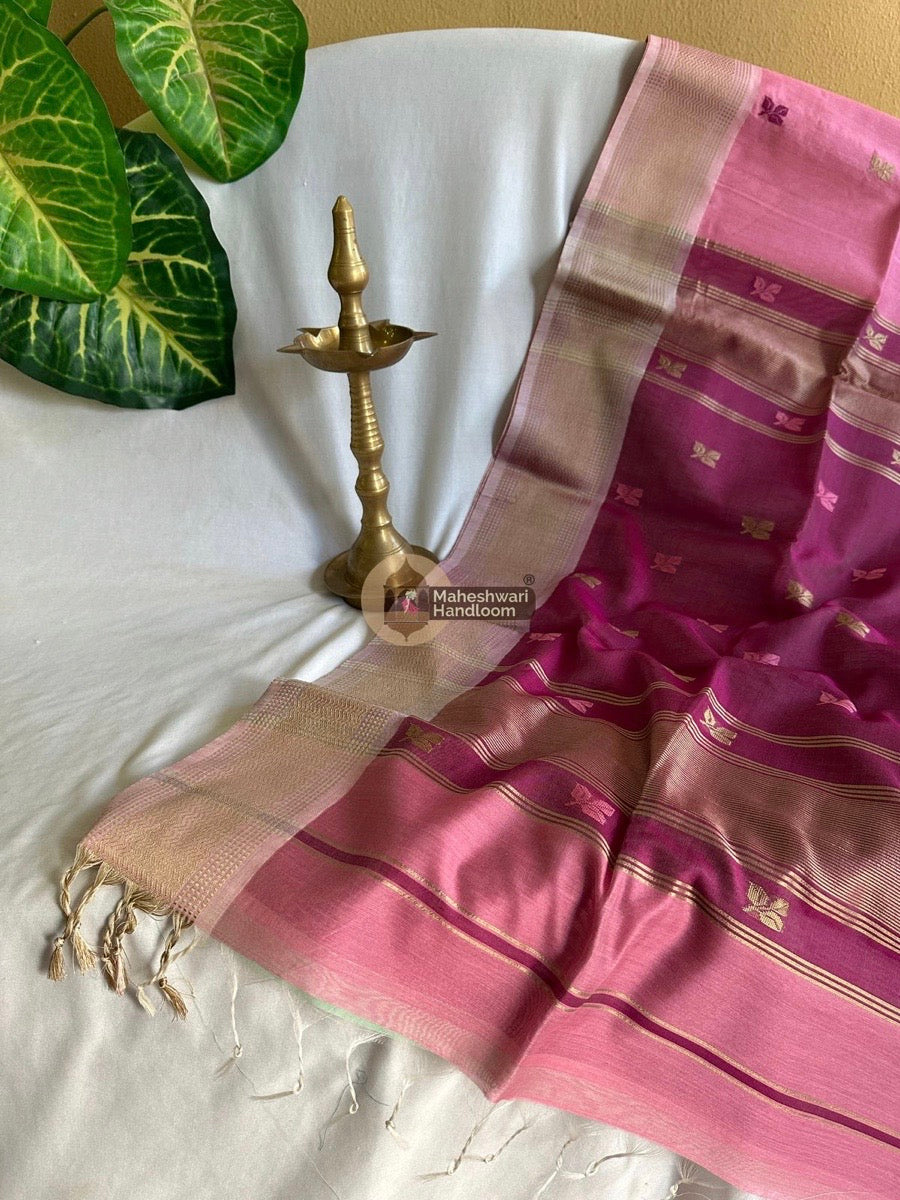 Maheshwari Onion Pink Resham Thread Butti Saree 015