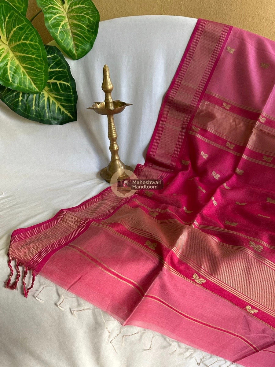 Maheshwari Onion Pink Resham Thread Butti Saree 025
