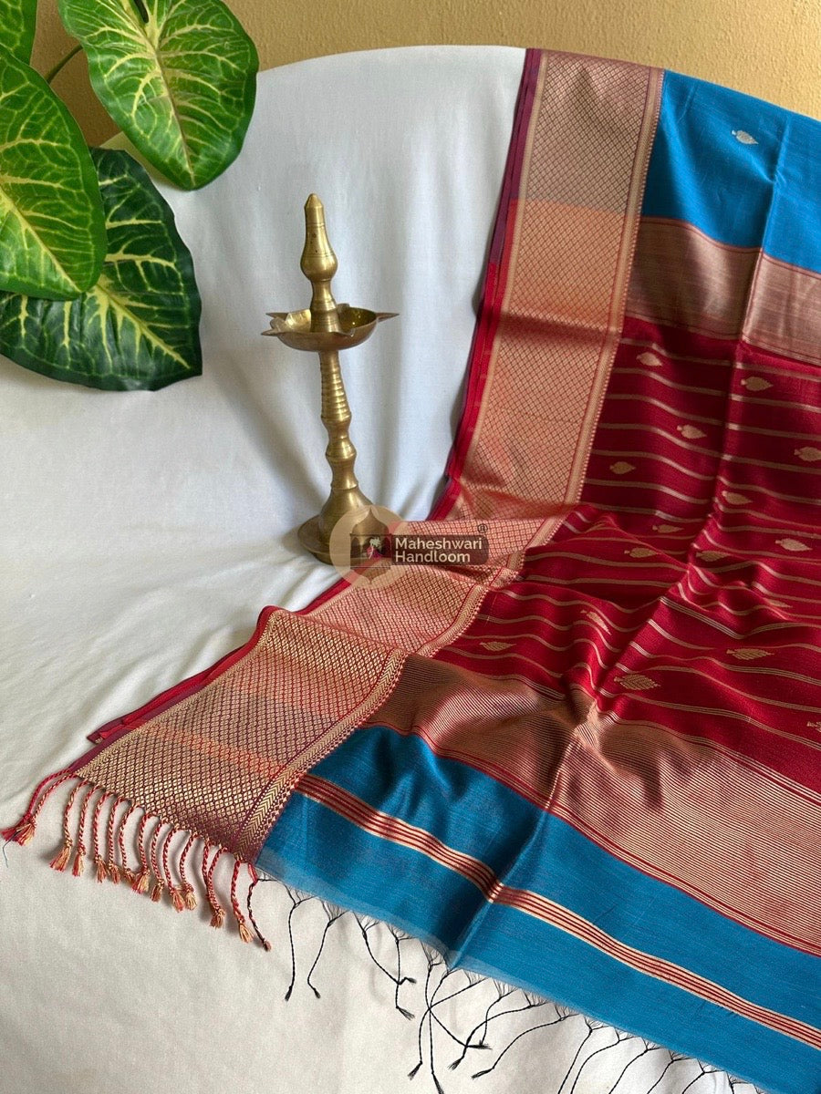 Maheshwari Rama Blue Resham Thread Butti Saree 03