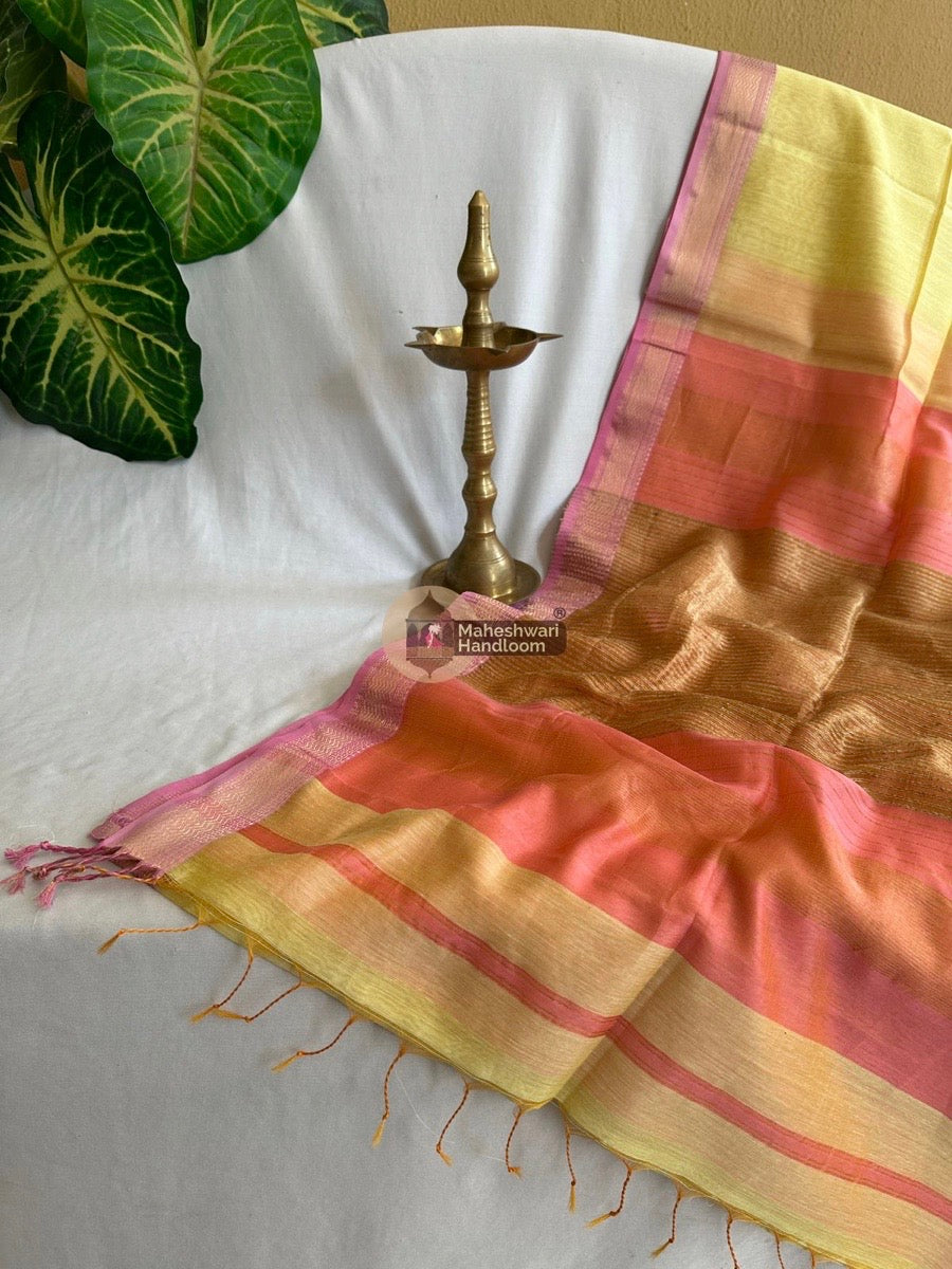Maheshwari Light Yellow Gicha Pallu Saree 07
