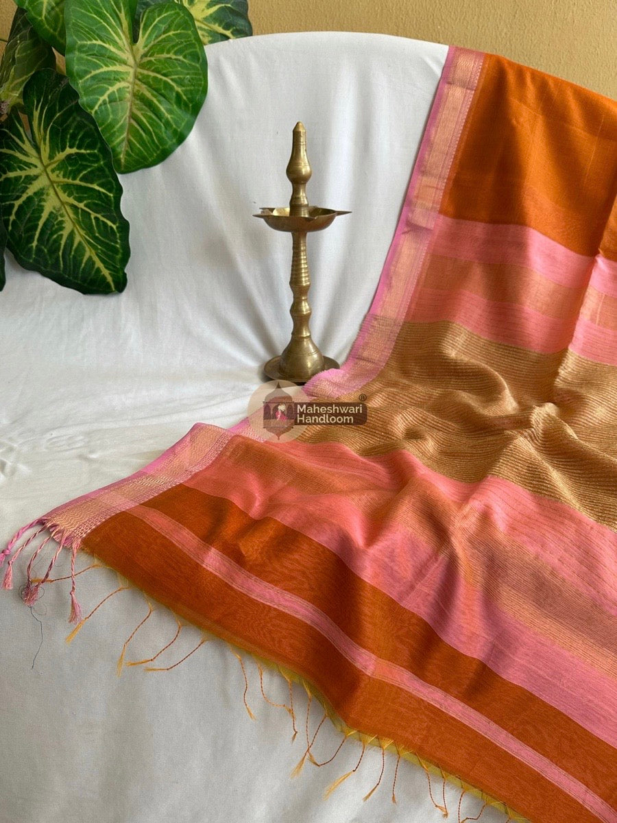 Maheshwari Rust Orange Gicha Pallu Saree 09