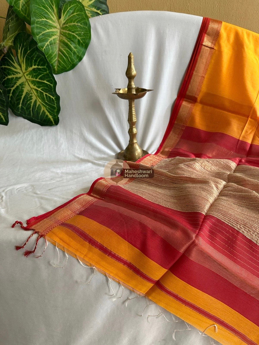 Maheshwari Yellow Gicha Pallu Saree 01