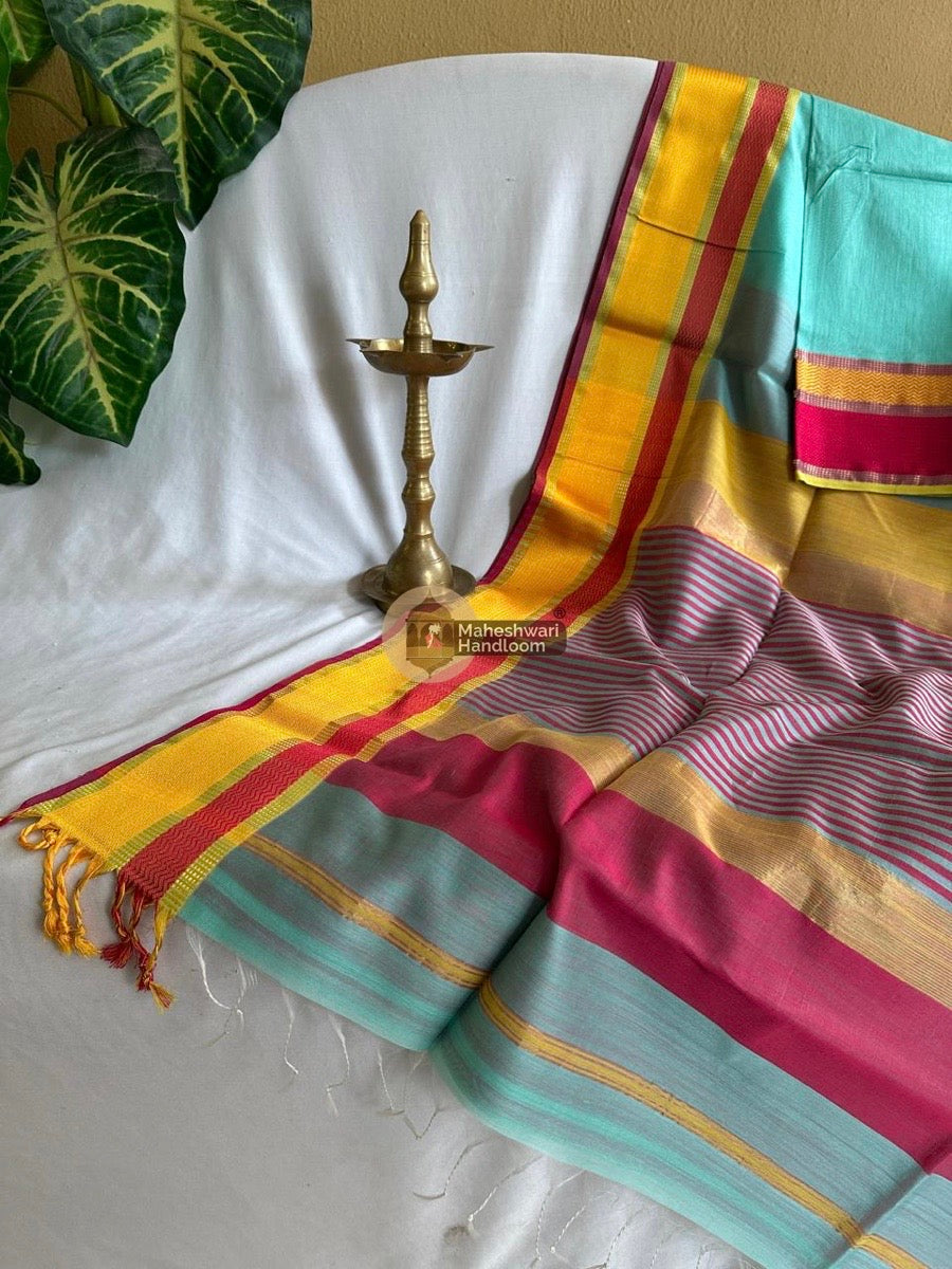 Maheshwari Sea Green Ganga Jamuna Rewa Border Saree 03