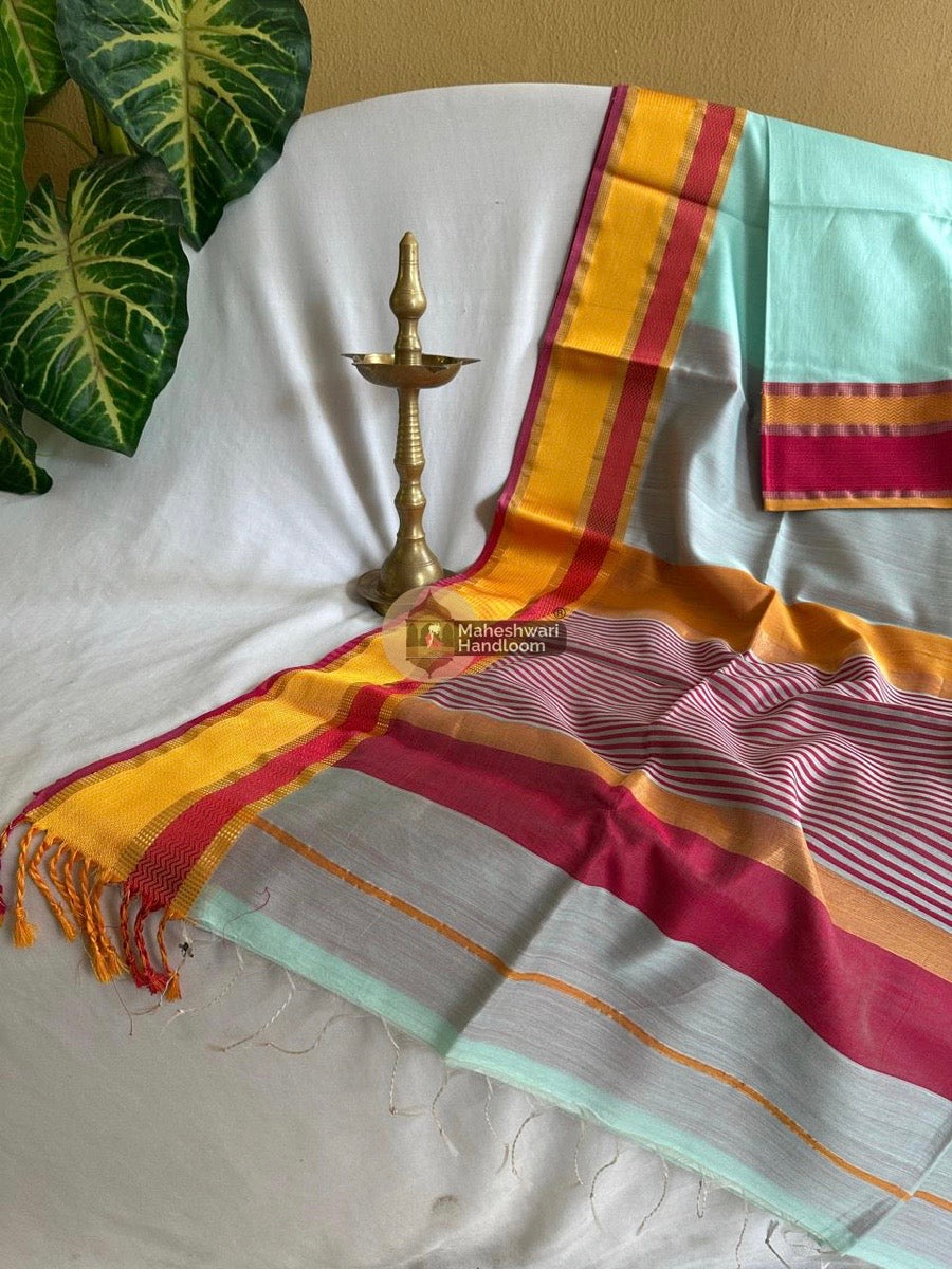 Maheshwari Sky Blue Ganga Jamuna Rewa Border Saree 02