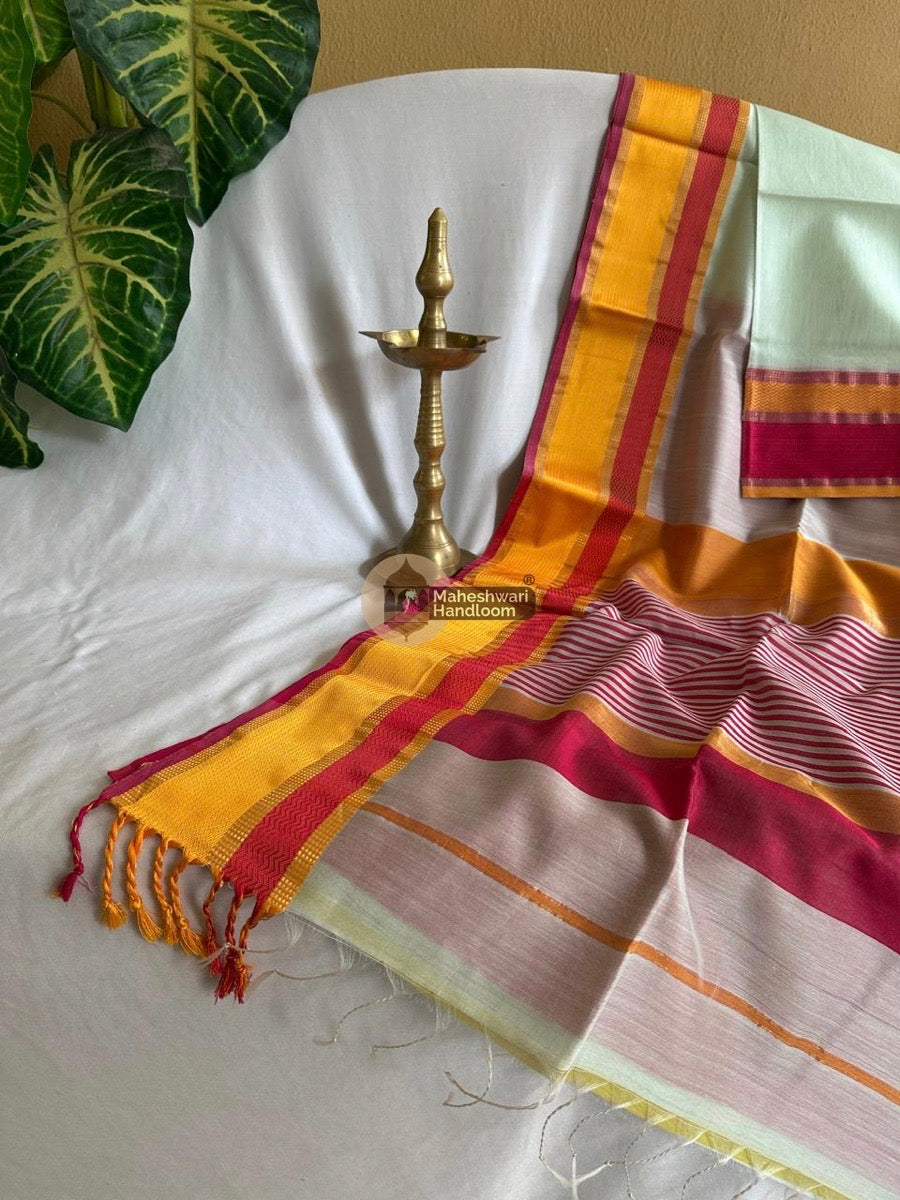 Maheshwari Aqua Green Ganga Jamuna Rewa Border Saree 04