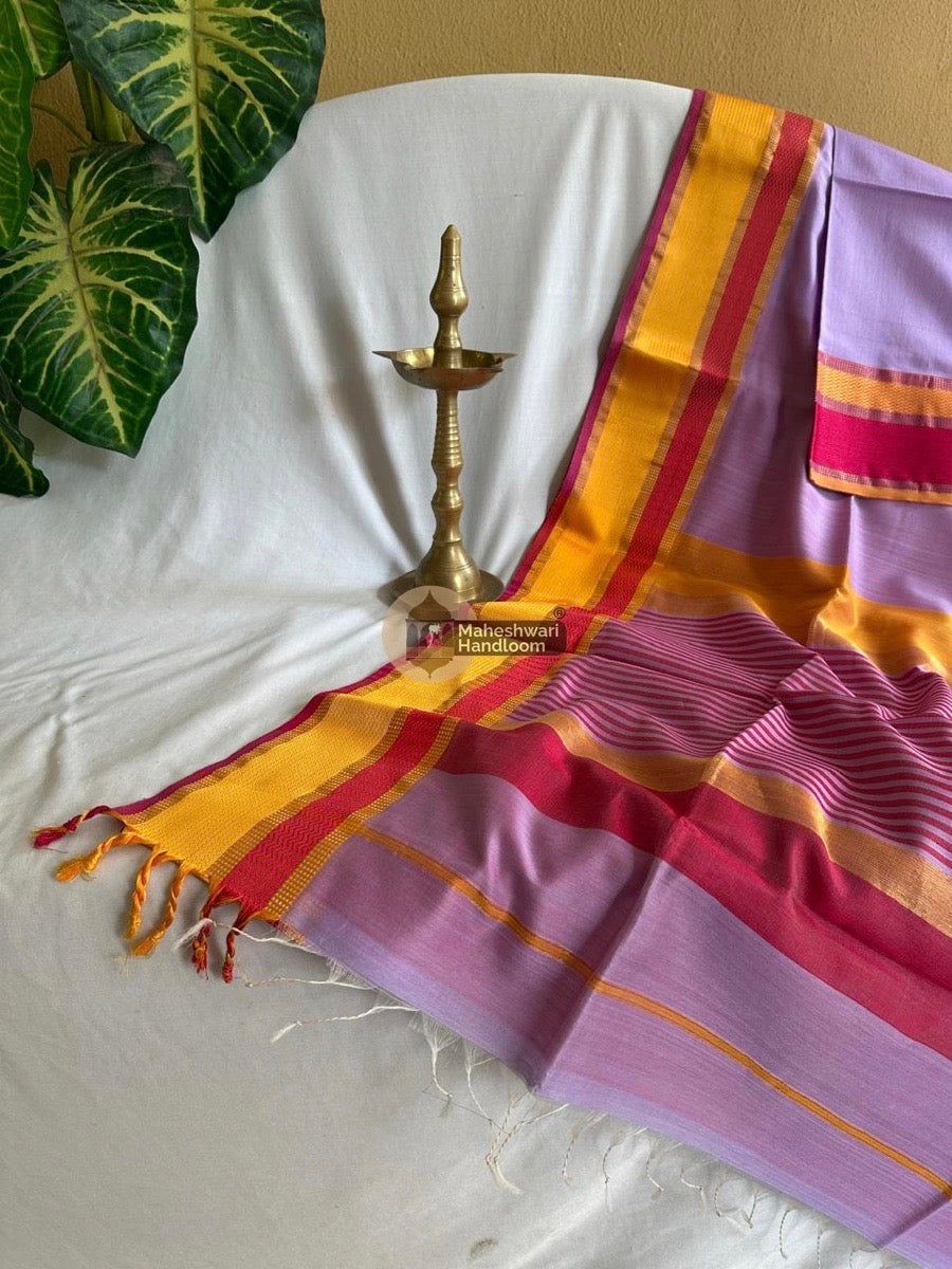Maheshwari Lavender Ganga Jamuna Rewa Border Saree 027