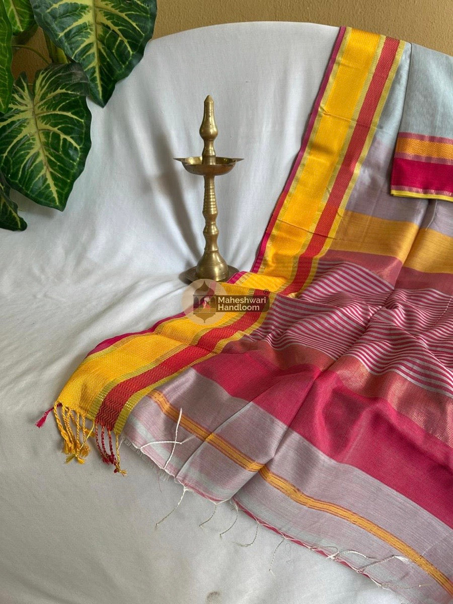 Maheshwari Mint Green Ganga Jamuna Rewa Border Saree 020