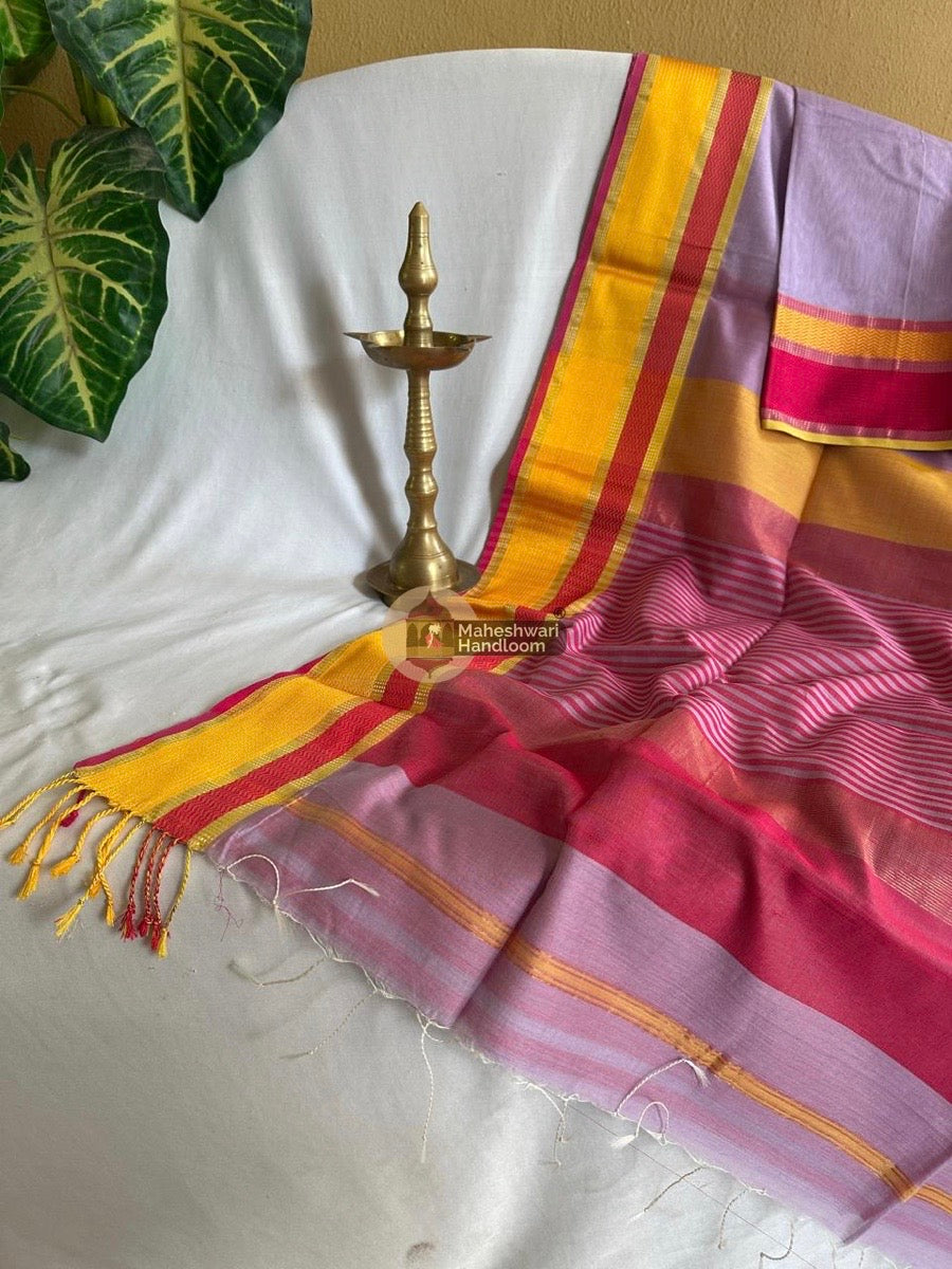 Maheshwari Lavender Ganga Jamuna Rewa Border Saree 013