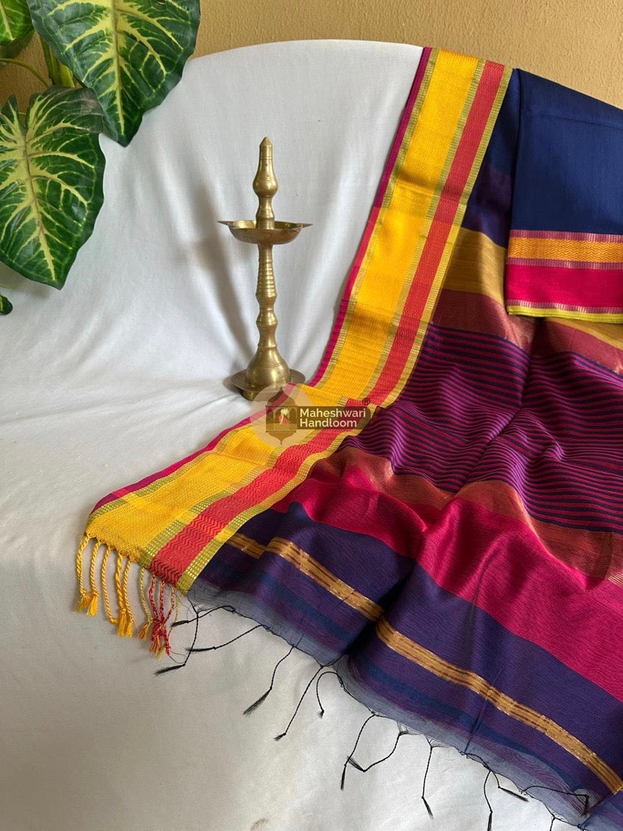 Maheshwari Blue Ganga Jamuna Rewa Border Saree 08