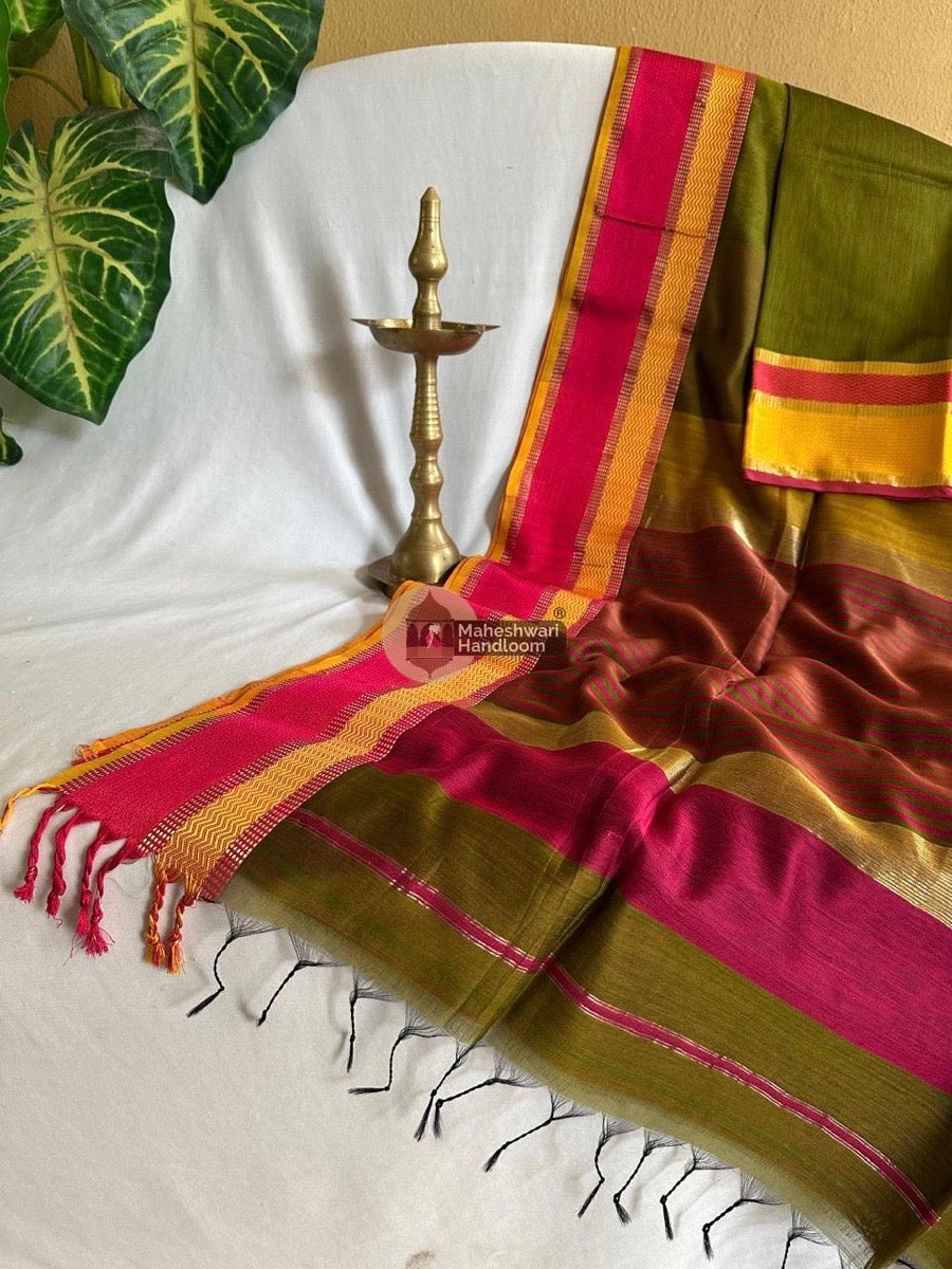 Maheshwari Mehendi Green Ganga Jamuna Rewa Border Saree 021