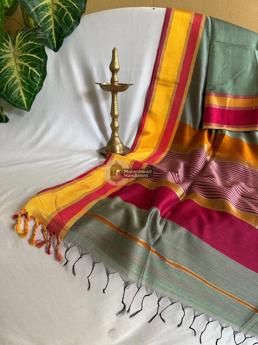 Maheshwari Aqua Green Ganga Jamuna Rewa Border Saree 015