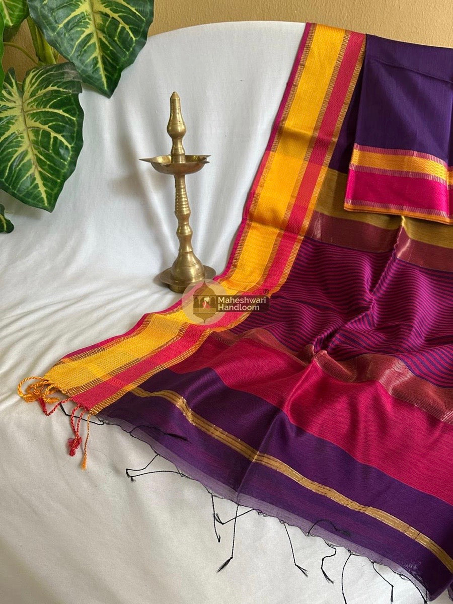 Maheshwari Violet Ganga Jamuna Rewa Border Saree 01