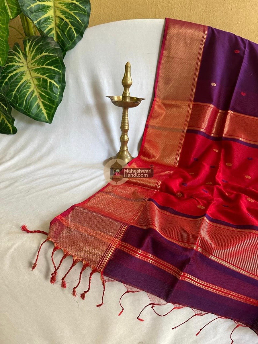 Maheshwari Violet Zari Skirt Butti Saree 044