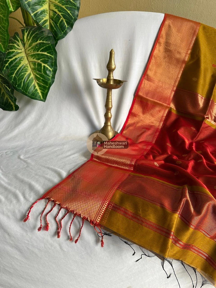 Maheshwari Mustard Zari Skirt Butti Saree 010