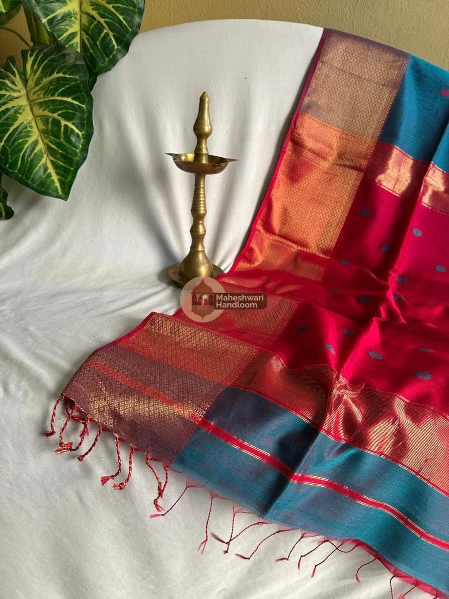 Maheshwari Rama Green Zari Skirt Butti Saree 042