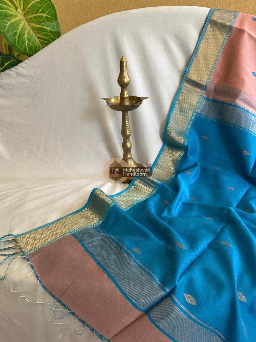 Maheshwari Peach Zari Butti Saree 13