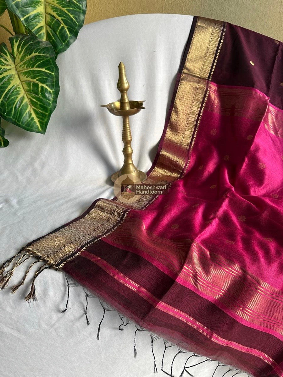 Maheshwari Dark Maroon Zari Butti Saree 22