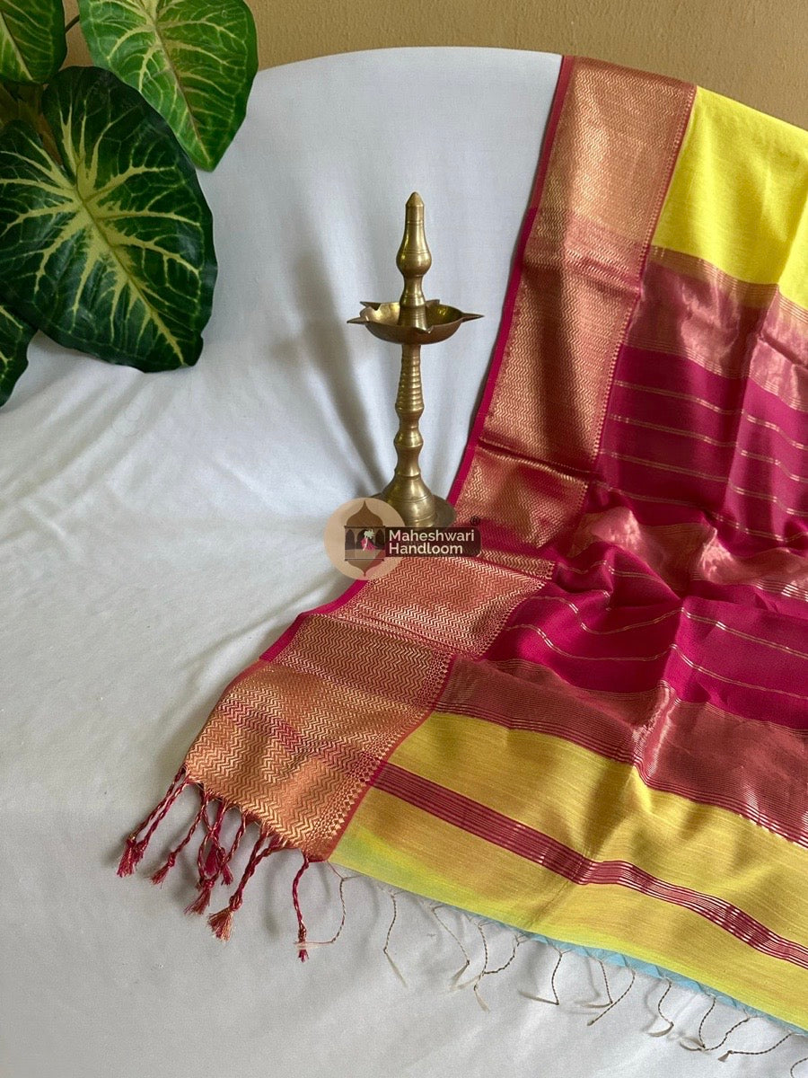 Maheshwari Lemon Yellow Zari Skirt Saree 09
