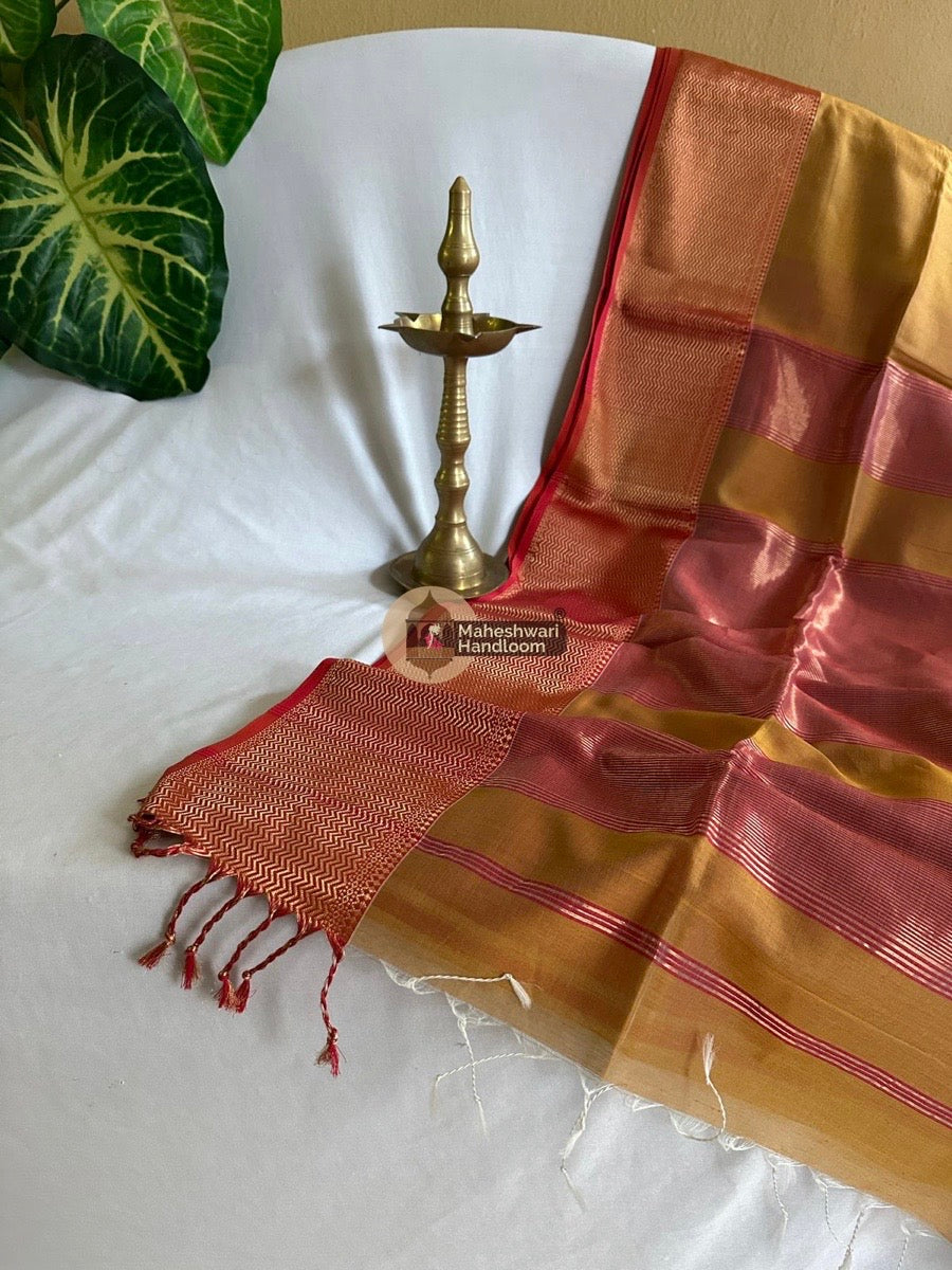 Maheshwari Mustard Yellow Zari Skirt Saree 01