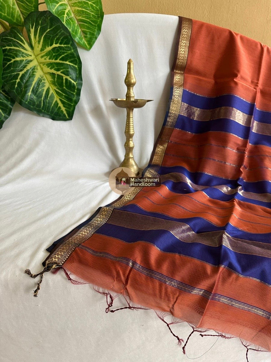 Maheshwari Rust Rasta Lehar Saree 04