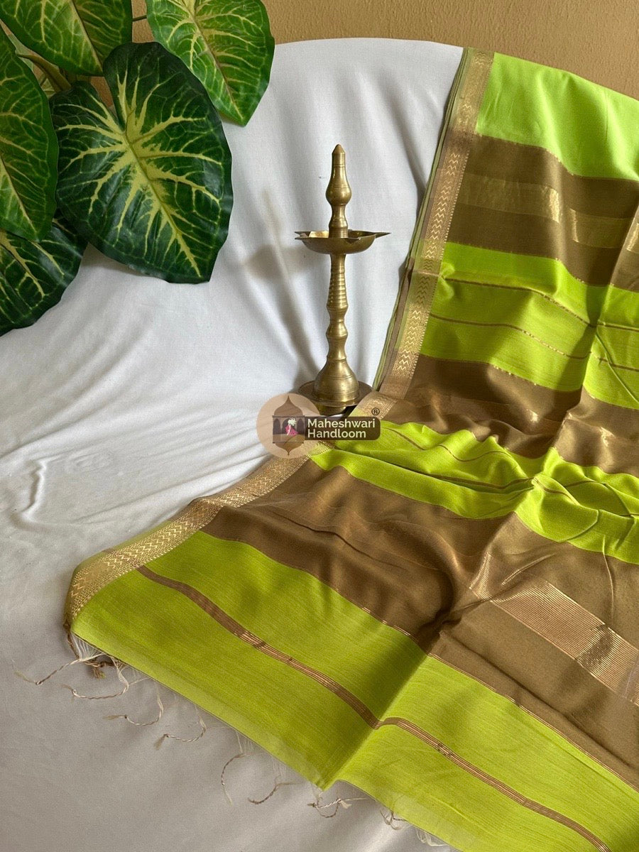 Maheshwari Lemon Green Rasta Lehar Saree 05
