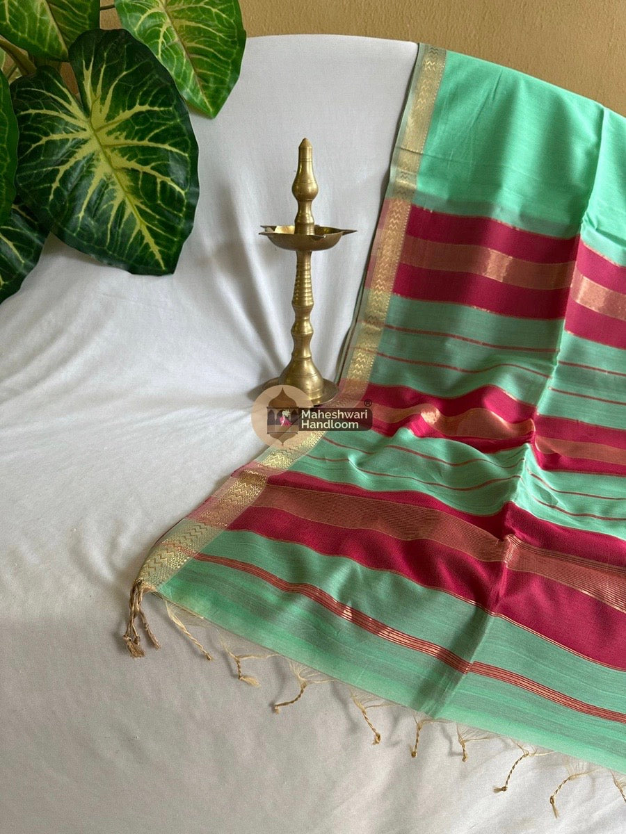Maheshwari Sea Green Rasta Lehar Saree 09
