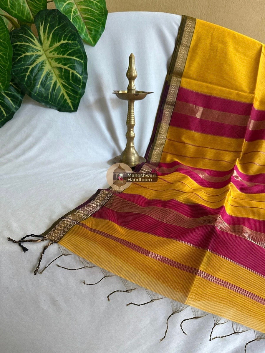 Maheshwari Mango Yellow Rasta Lehar Saree 012