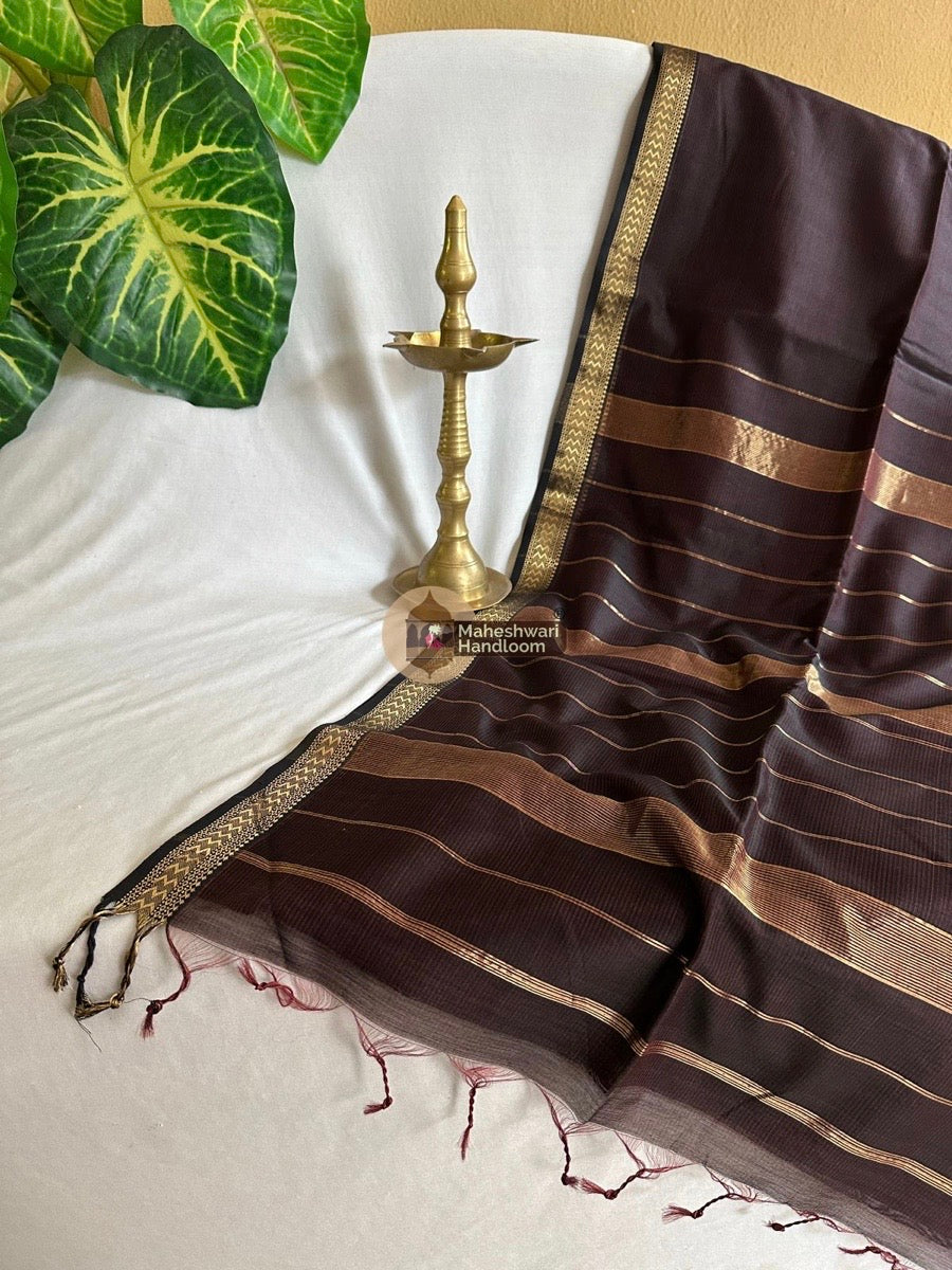 Maheshwari Coffee Brown Rasta Lehar Saree 08