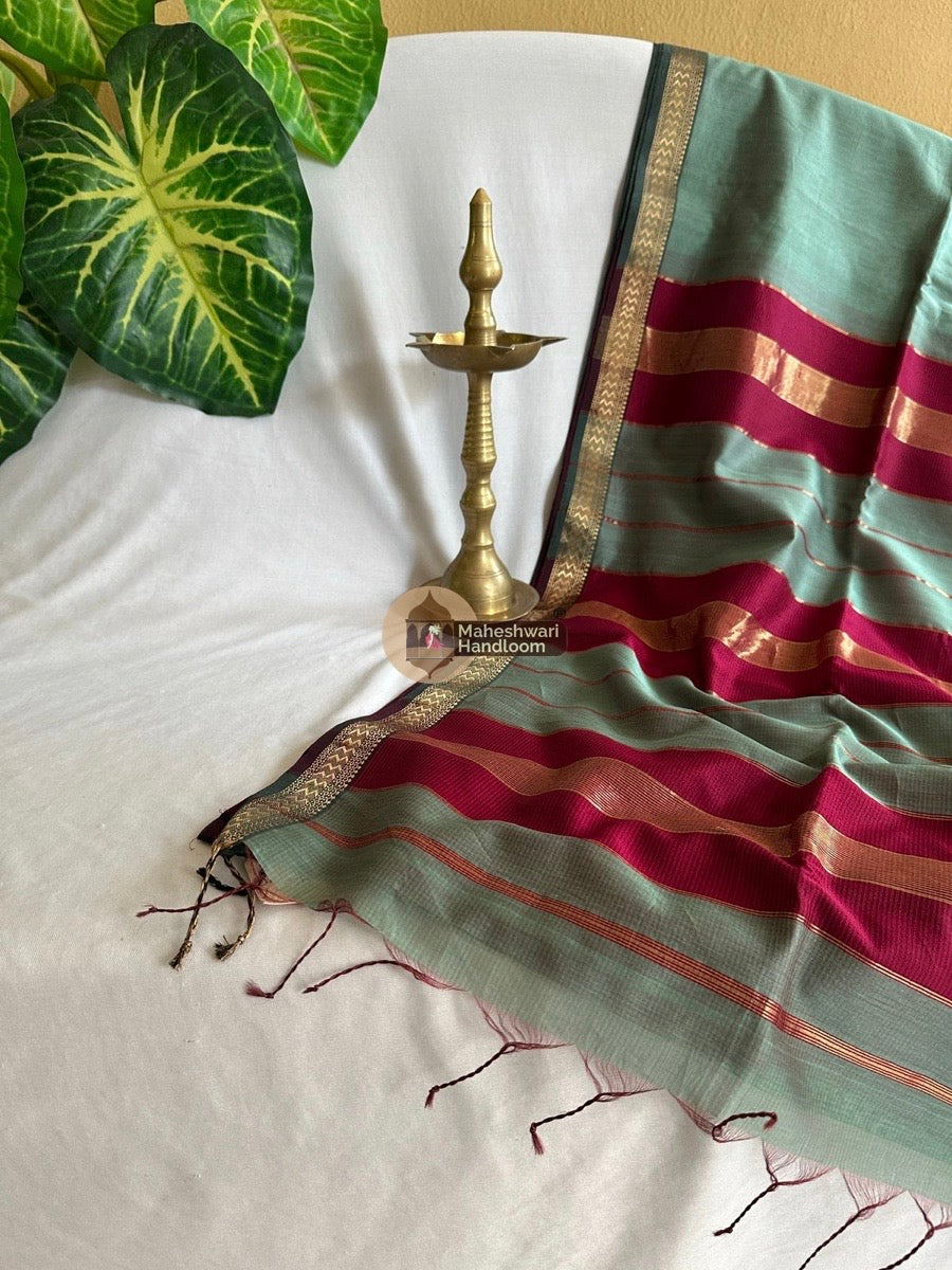 Maheshwari Aqua Green Rasta Lehar Saree 014