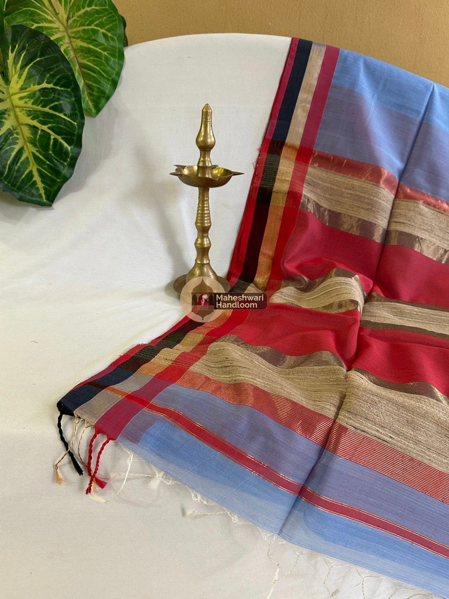 Maheshwari Light Blue Teen Kinar Saree 05