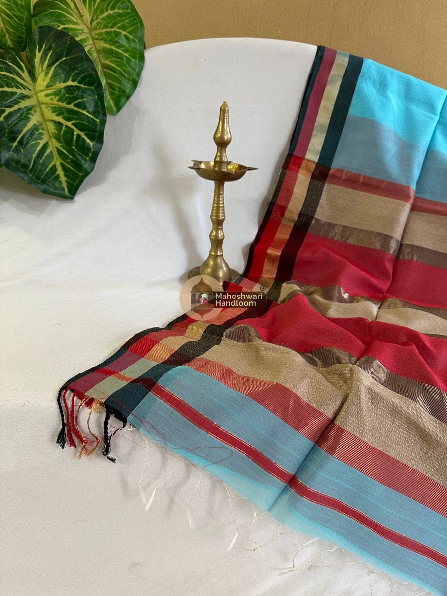 Maheshwari Sky Blue Teen Kinar Saree 04