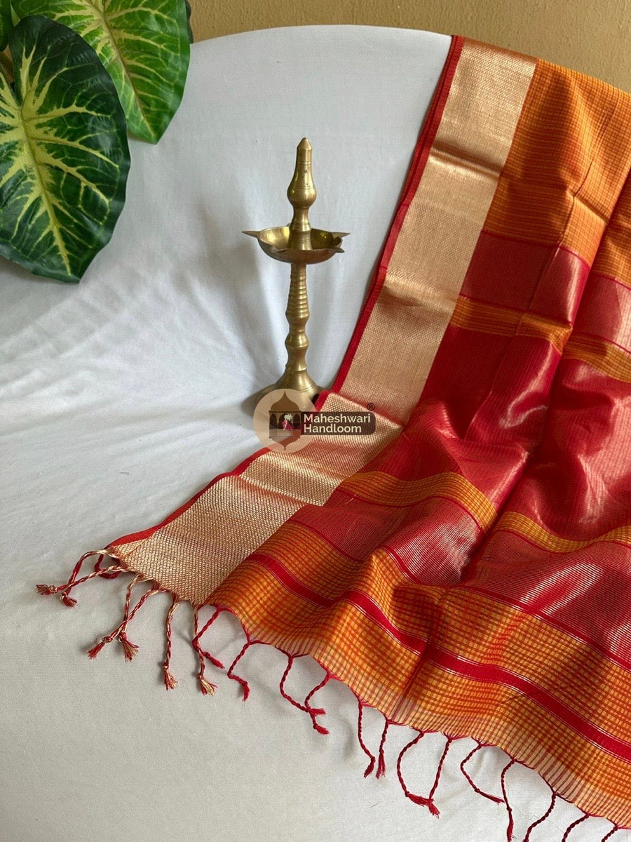 Maheshwari Orange Resham Thread Border Saree 05