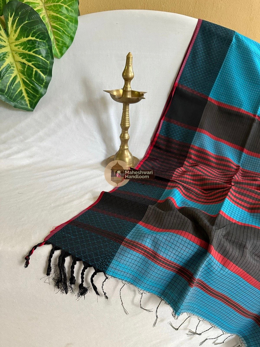 Maheshwari Sky Blue Resham Thread Border Saree 08