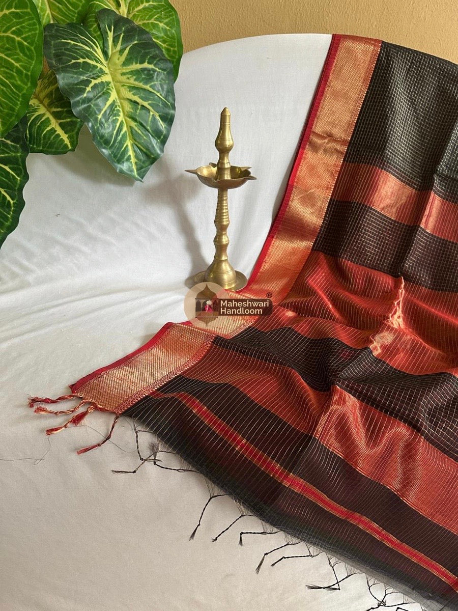 Black Zari Checks Saree 0139