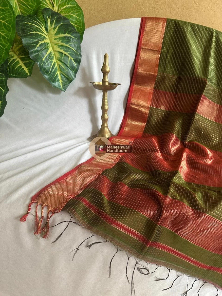 Mehendi Green Zari Checks Saree 0142