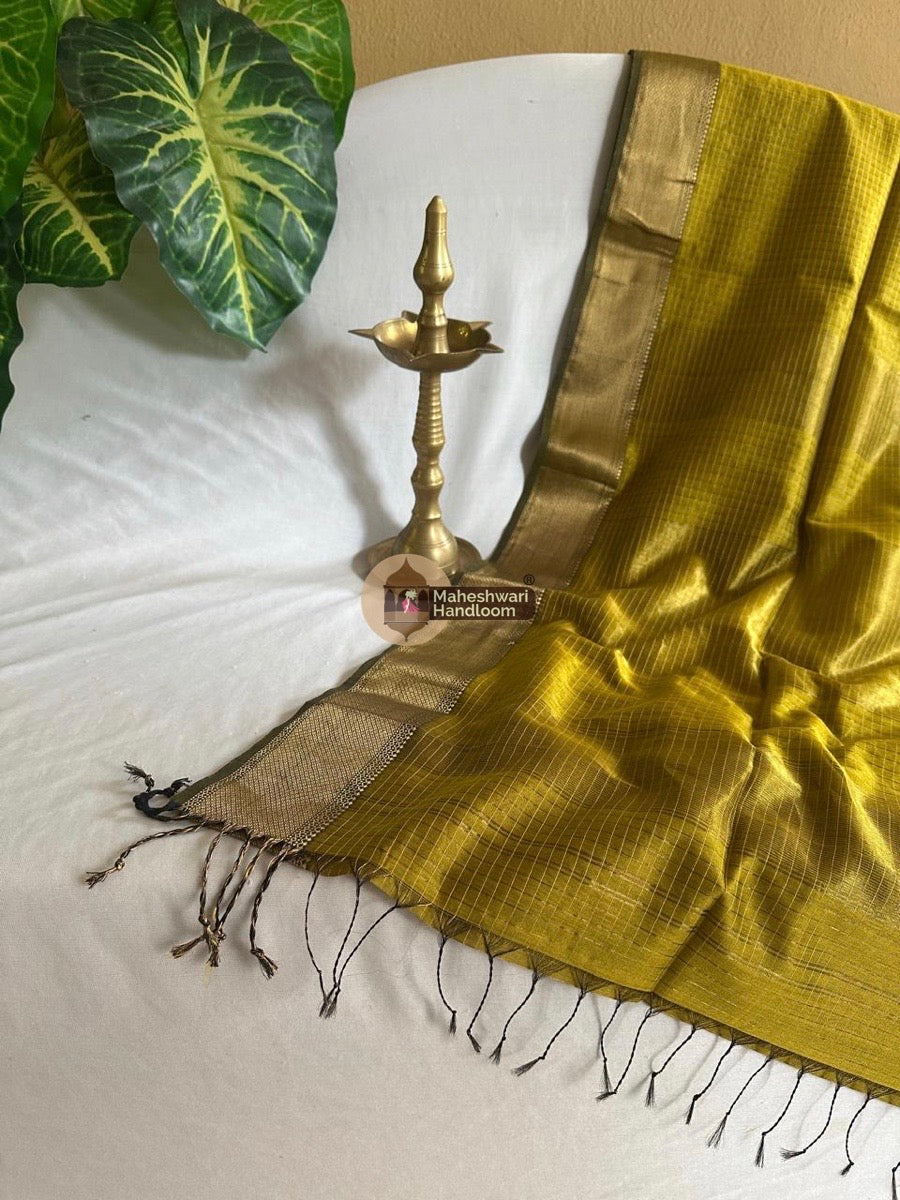 Turmeric Yellow Zari Checks Saree 0144