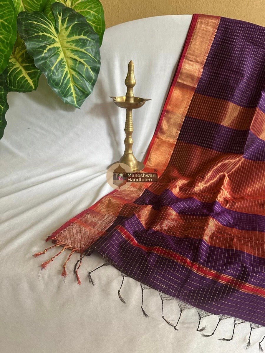 Purple Zari Checks Saree 0141