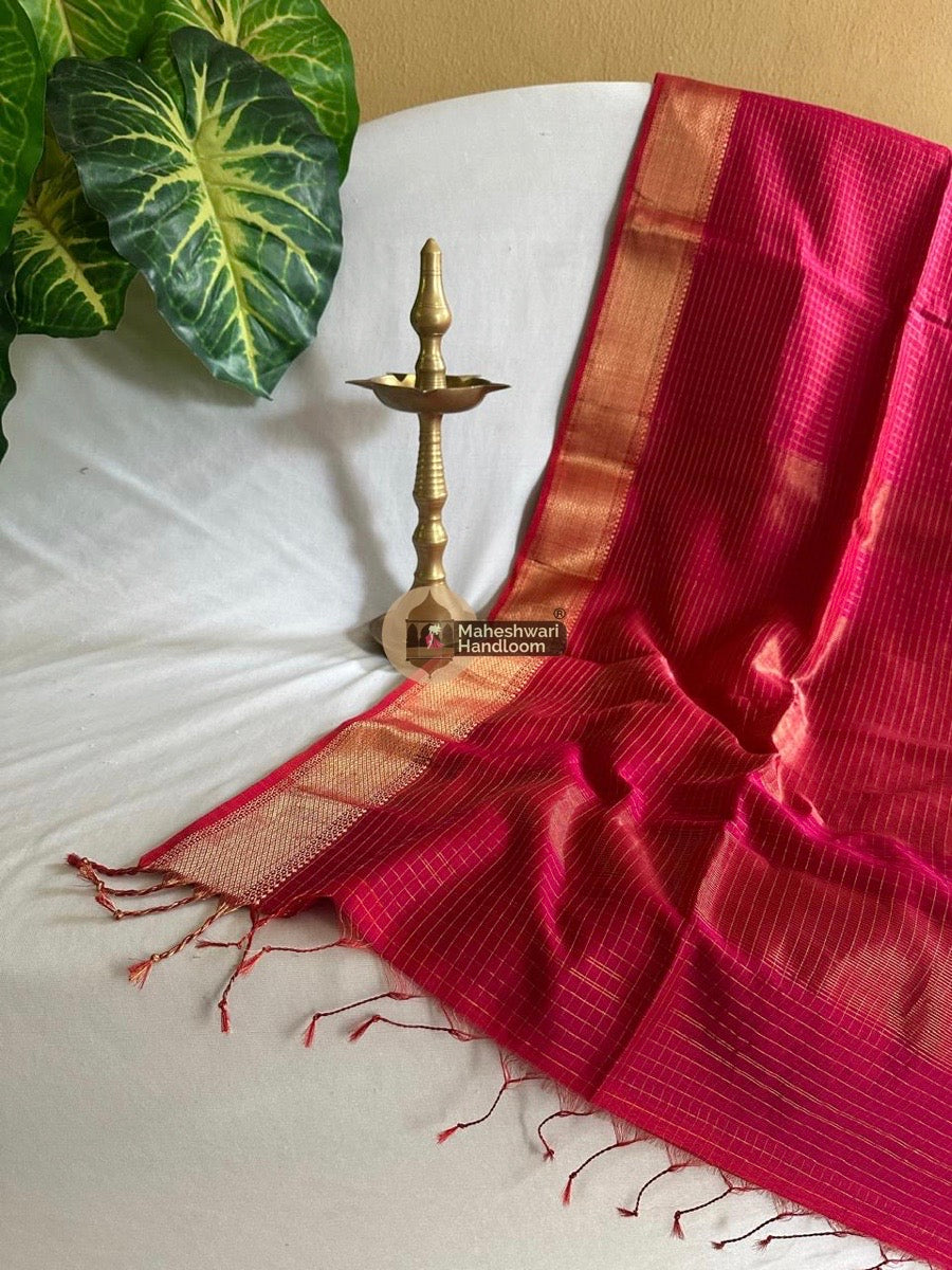 Rani Pink Zari Checks Saree 0151