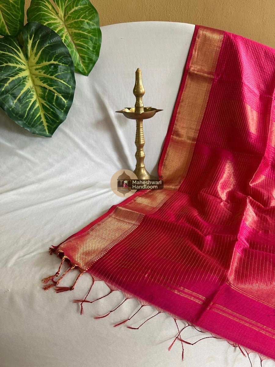 Rani Pink Zari Checks Saree 0147