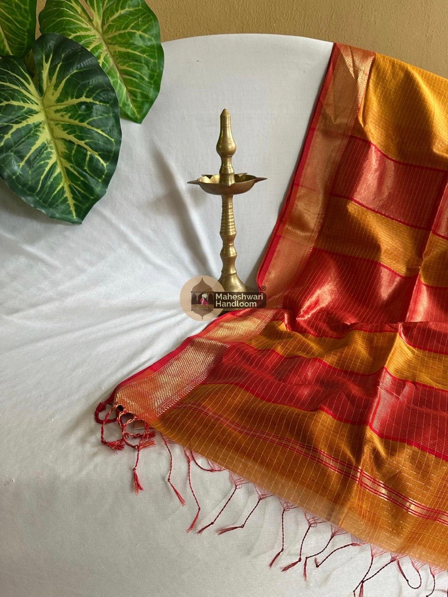 Mustard Yellow Zari Checks Saree 0150