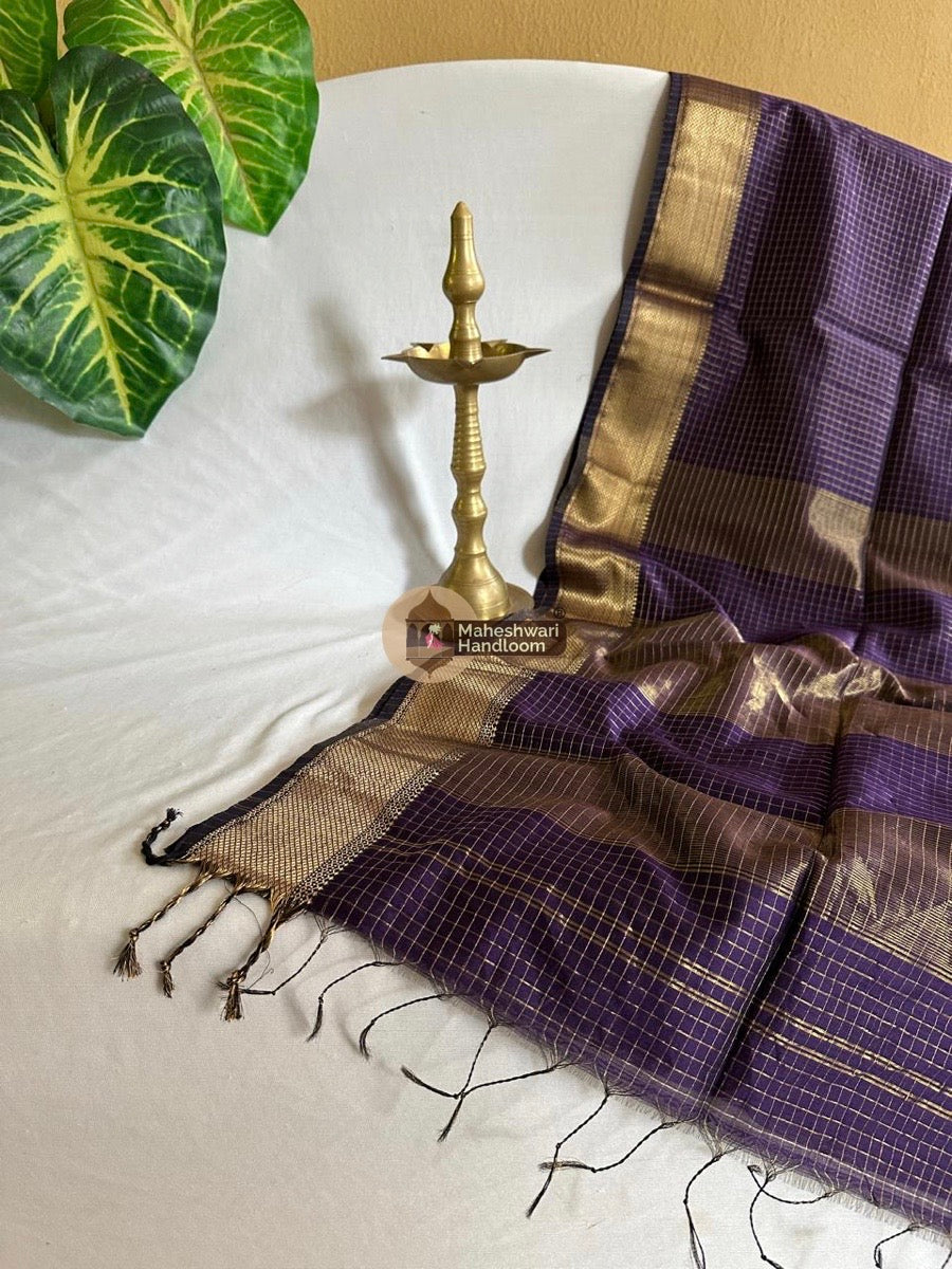 Purple Zari Checks Saree 0116