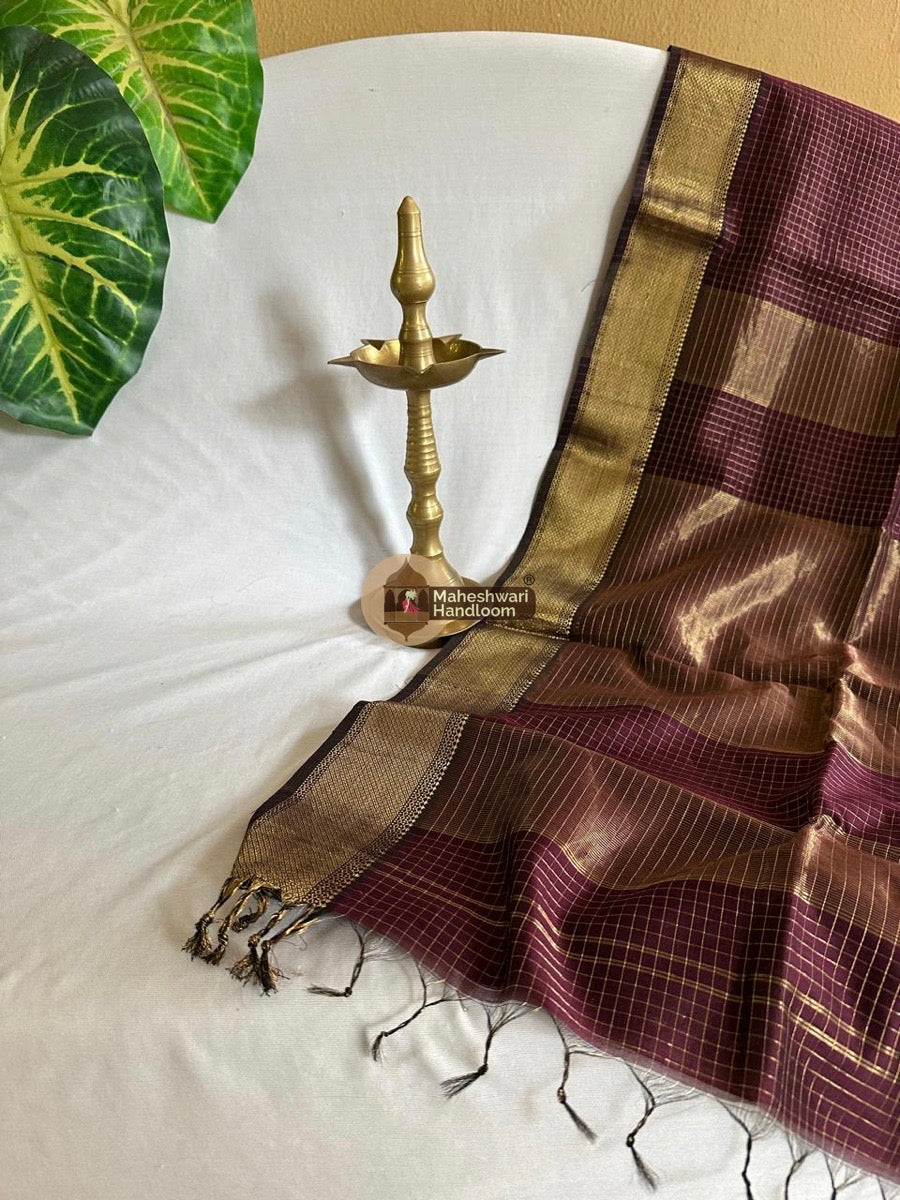 Wine Zari Checks Saree 0106